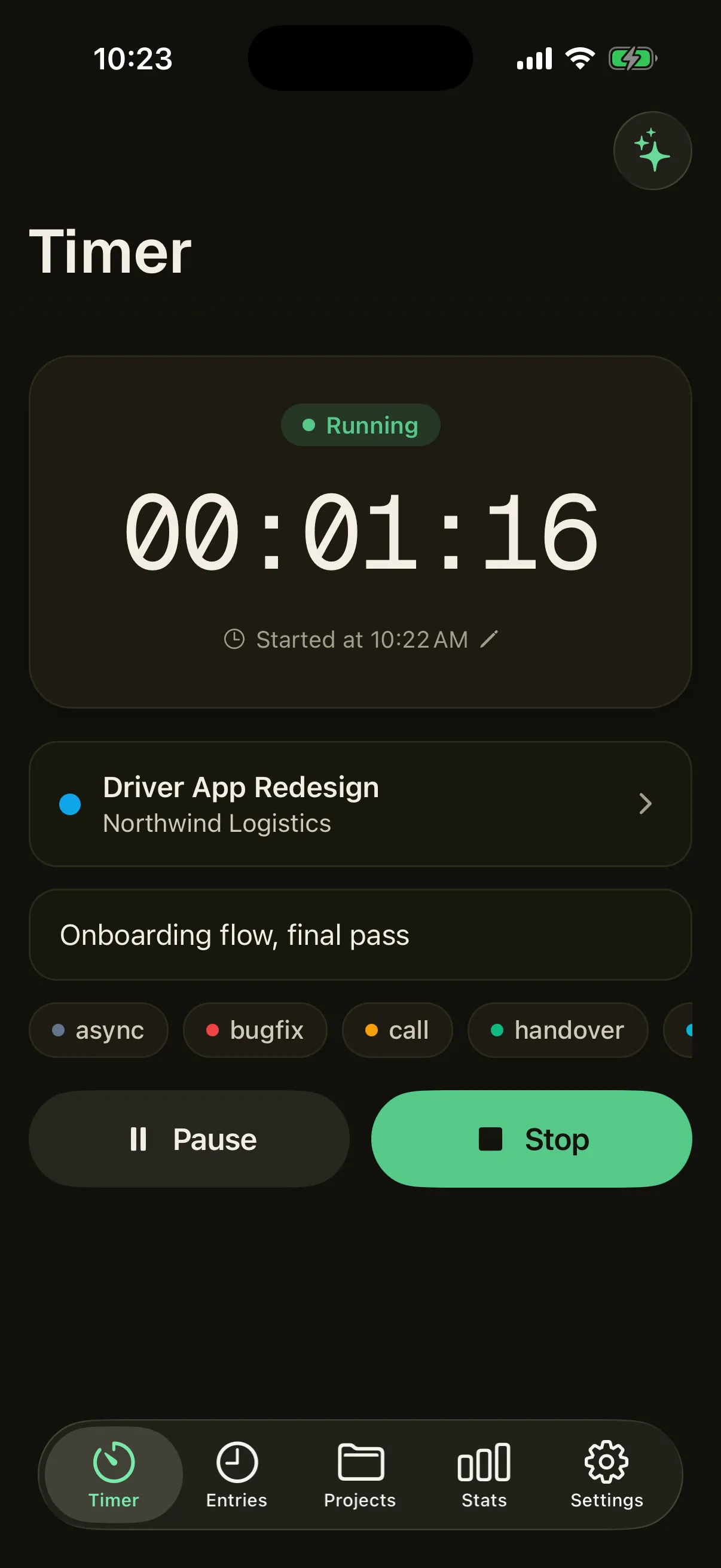 CronLoom mobile timer running against a client project